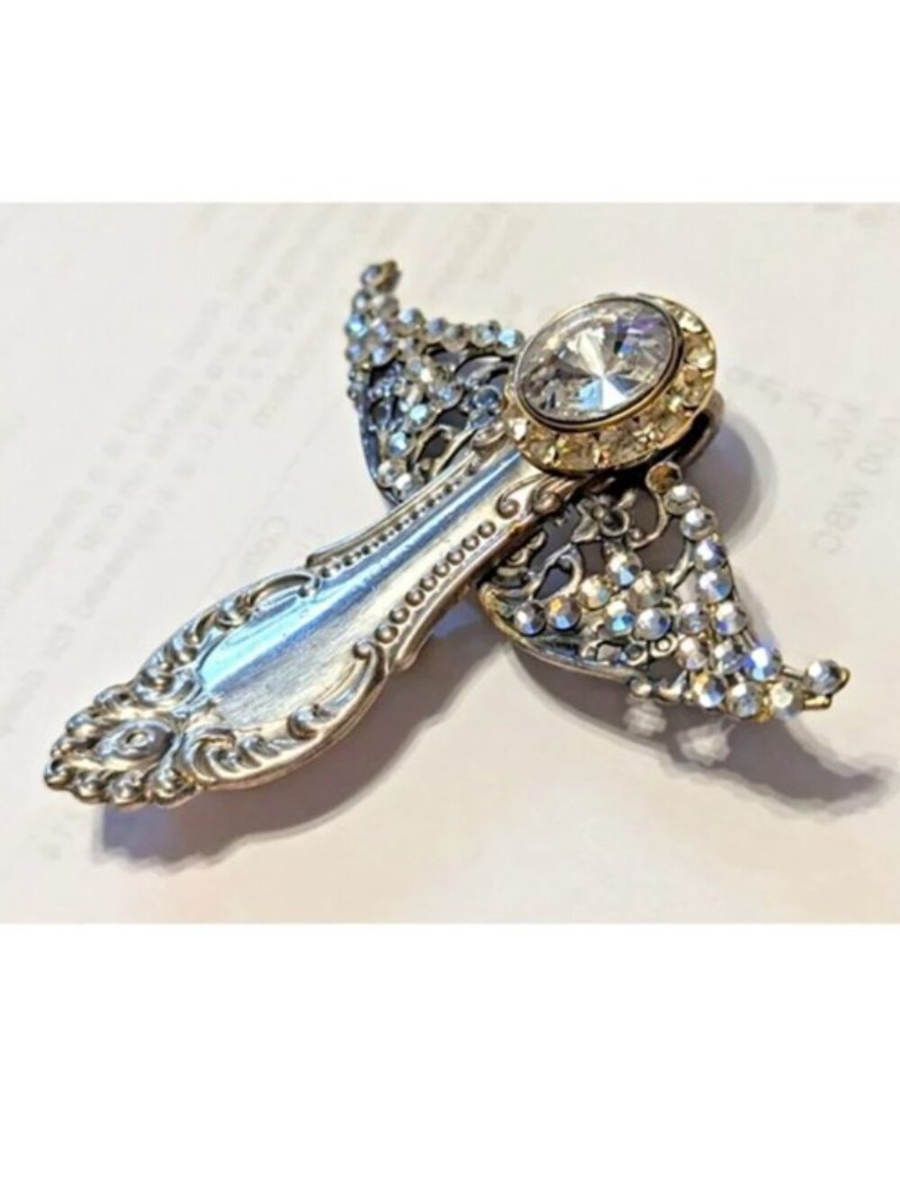 Handmade ANGEL Art 1980's Reclaimed Jewelry Spoon Brooch Pendant Silver Upcycled